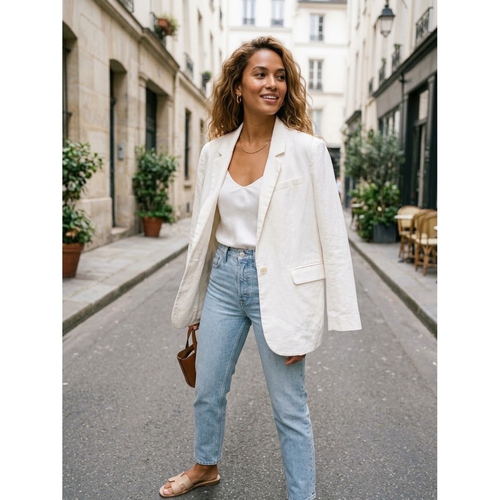 Abercrombie & Fitch White Linen Blend Single Button Blazer Jacket XXSP